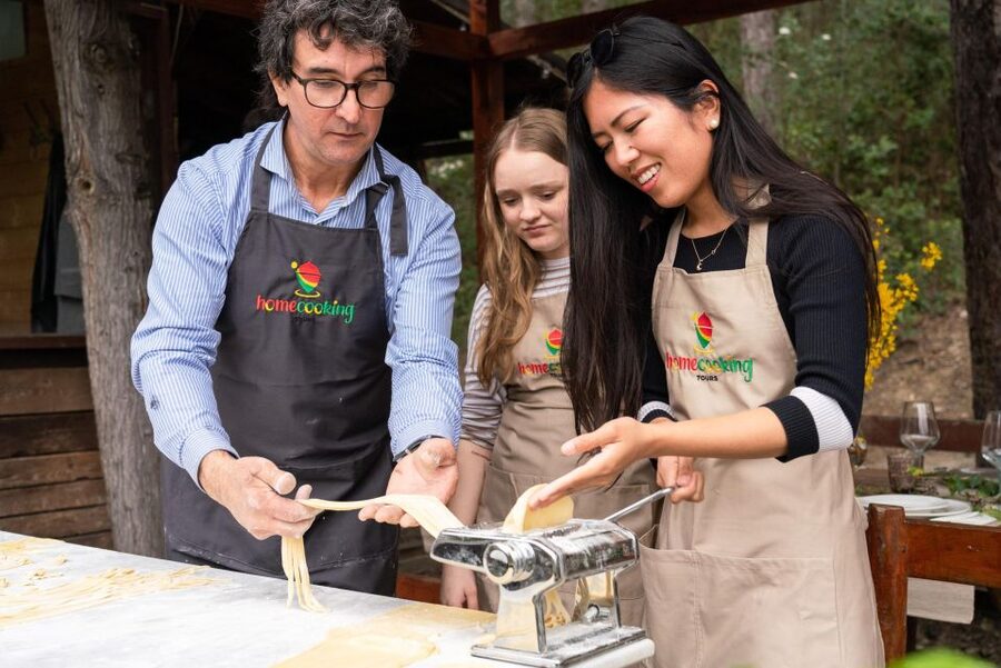 cooking pasta class - Ending with dessert and three Chianti wines