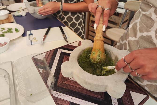 Genoese Pesto Lesson with Mortar, Pasta Tasting and Local Wine - Making Pesto the Genoese Way