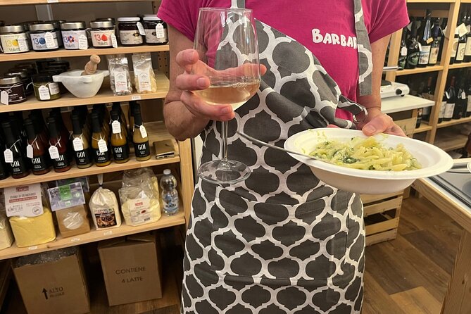 Genoese Pesto Lesson with Mortar, Pasta Tasting and Local Wine - Vermentino, Ciliegiolo, and a Local Shop Setting