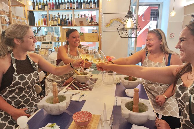 Genoese Pesto Lesson with Mortar, Pasta Tasting and Local Wine - A Small Group Near Piazza De Ferrari