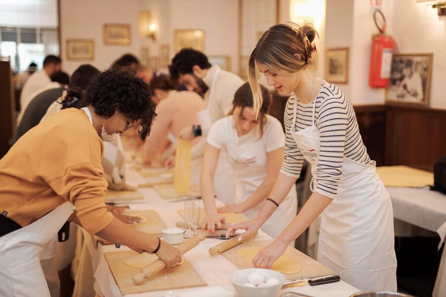 Rome: Pasta and Tiramisu Cooking Class in Piazza Navona - Rolling dough and cutting fettuccine