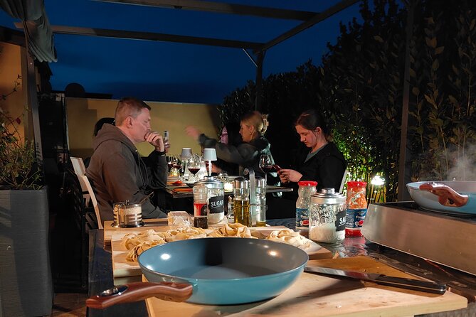 Vatican Pasta class with full wine tasting 4wines in cozy rooftop - Making fresh dough by hand