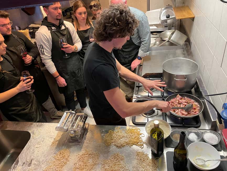 Venice: Pasta Carbonara Cooking Class with Wine - Cooking Carbonara inside Al Vapore Jazz Club